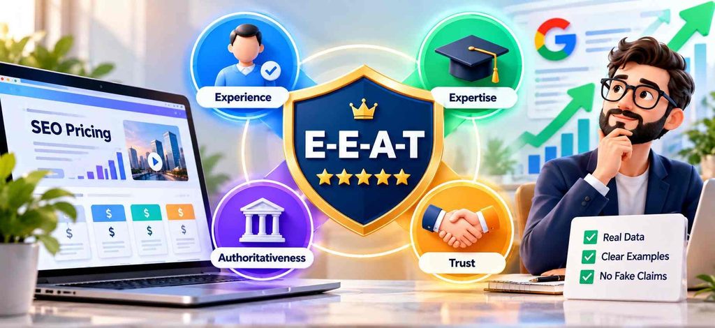 E-E-A-T trust signals for SEO pricing - experience, expertise, authoritativeness and trust